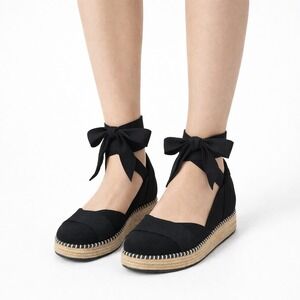 Gentry Portofino Black Espadrille Platform Wedge Sandals Lace Up Size 39